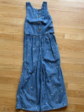 Mini Boden Blue Denim Floral Embroidered Jumpsuit